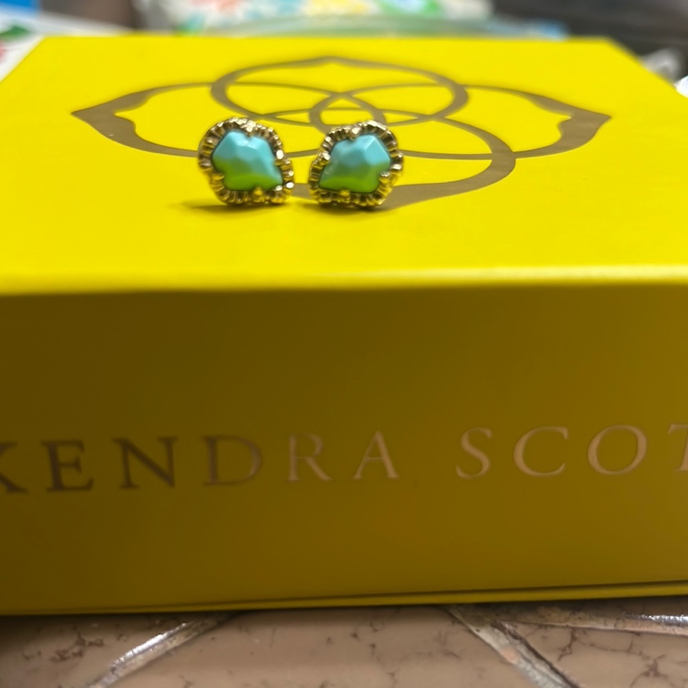 Kendra Scott Tessa gold stud earrings with turquoise stone